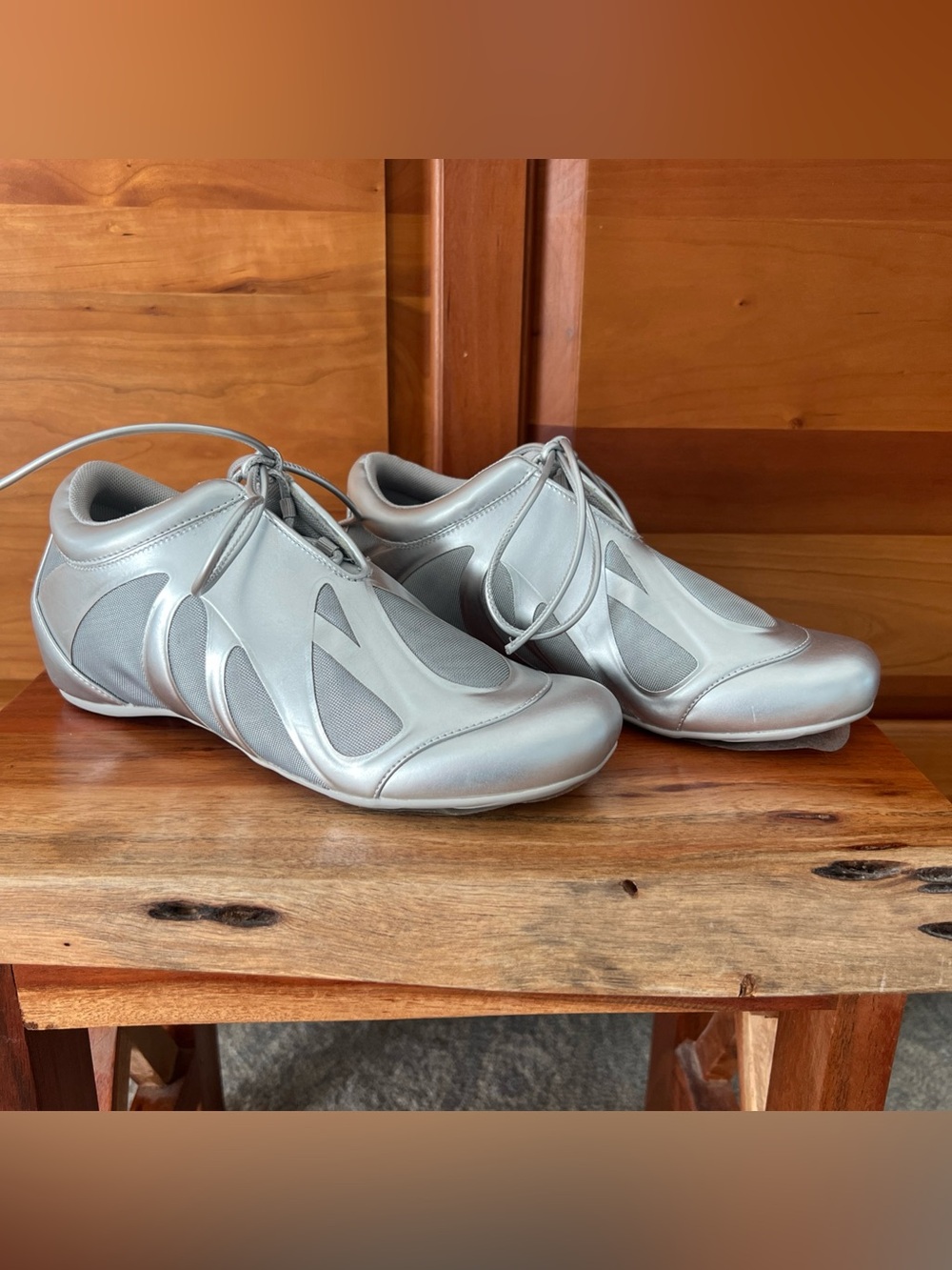 JW PEI Flavia Metallic Silver Ballerina Sneakers Size 9 EU 40 Low Profile